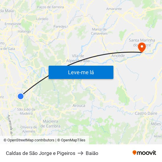 Caldas de São Jorge e Pigeiros to Baião map