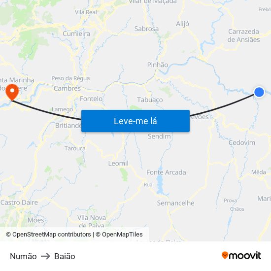 Numão to Baião map