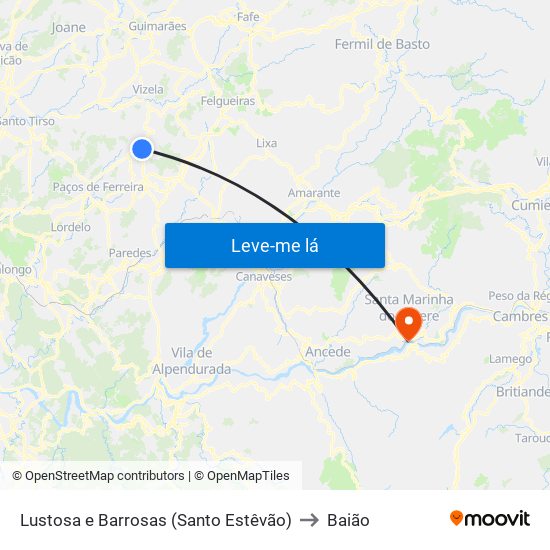 Lustosa e Barrosas (Santo Estêvão) to Baião map