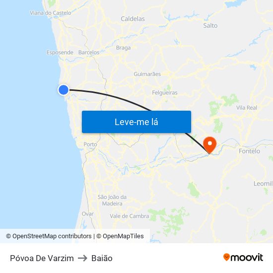 Póvoa De Varzim to Baião map