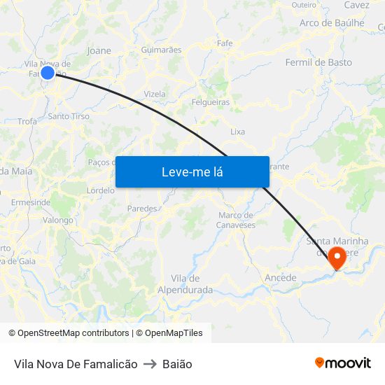 Vila Nova De Famalicão to Baião map