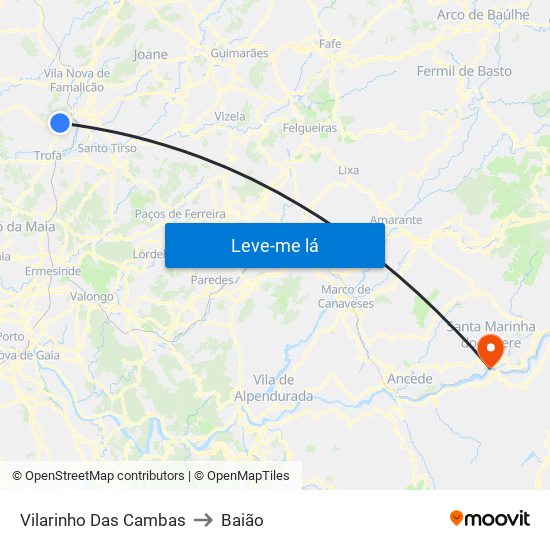 Vilarinho Das Cambas to Baião map