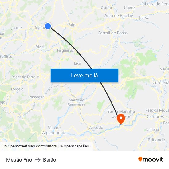 Mesão Frio to Baião map