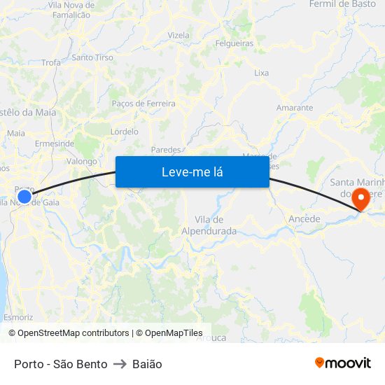 Porto - São Bento to Baião map