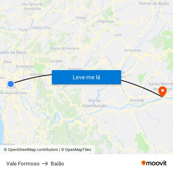 Vale Formoso to Baião map