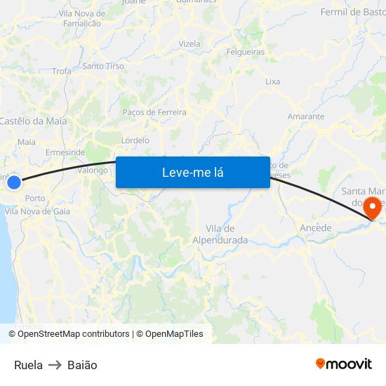 Ruela to Baião map