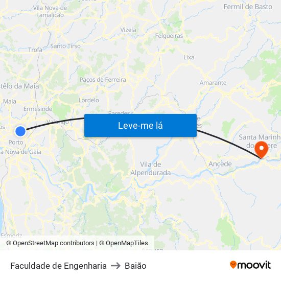 Faculdade de Engenharia to Baião map