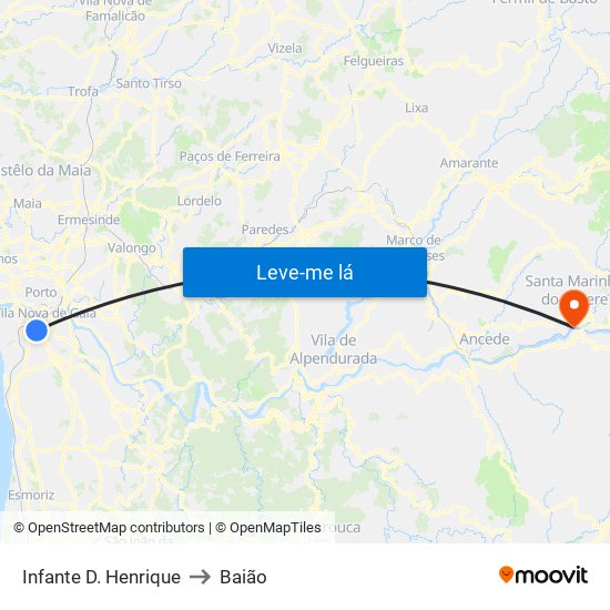 Infante D. Henrique to Baião map
