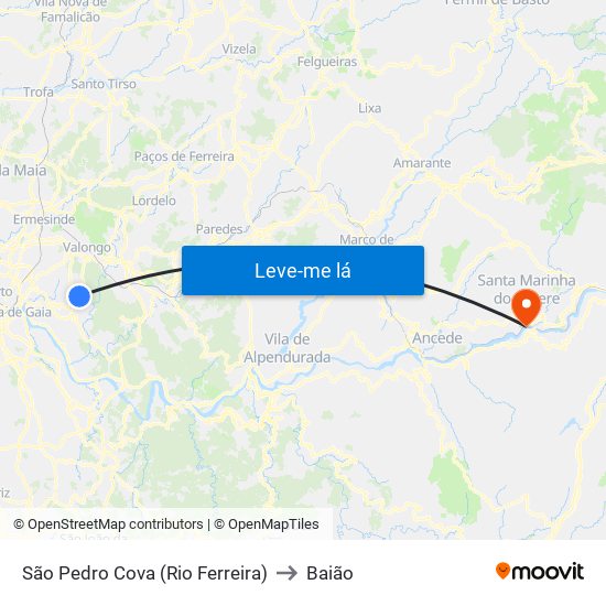 São Pedro Cova (Rio Ferreira) to Baião map