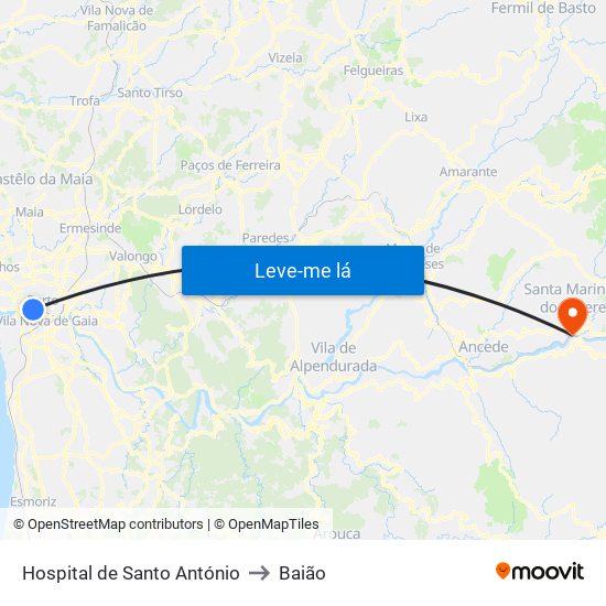 Hospital de Santo António to Baião map
