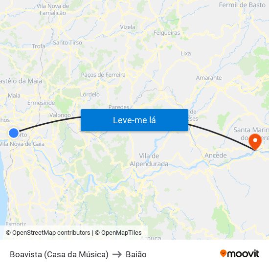 Boavista (Casa da Música) to Baião map