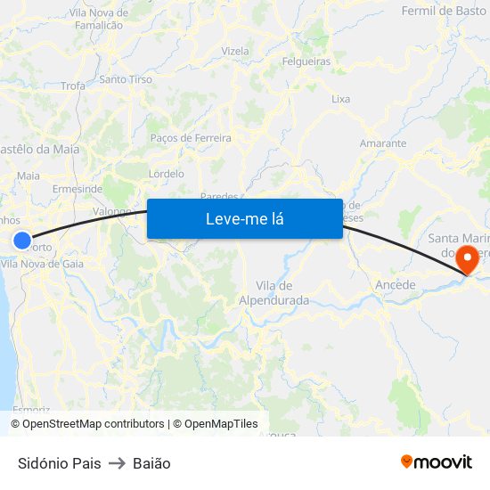 Sidónio Pais to Baião map