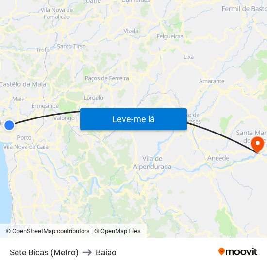 Sete Bicas (Metro) to Baião map