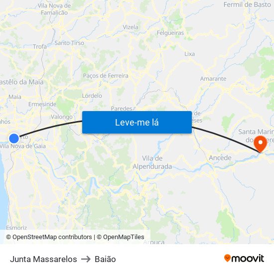 Junta Massarelos to Baião map