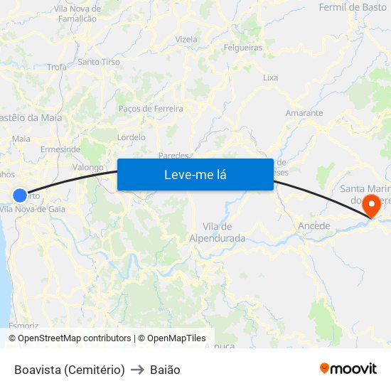 Boavista (Cemitério) to Baião map