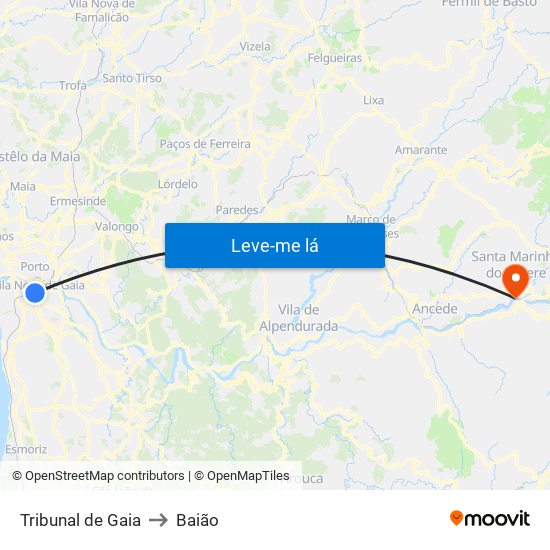 Tribunal de Gaia to Baião map