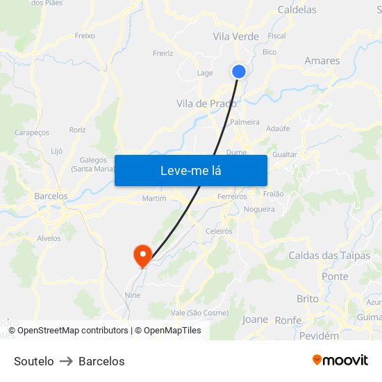 Soutelo to Barcelos map