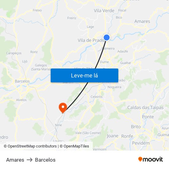 Amares to Barcelos map