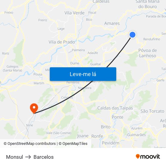 Monsul to Barcelos map