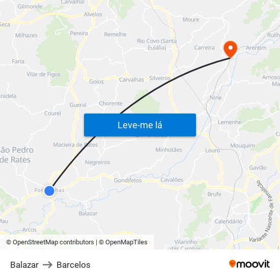 Balazar to Barcelos map