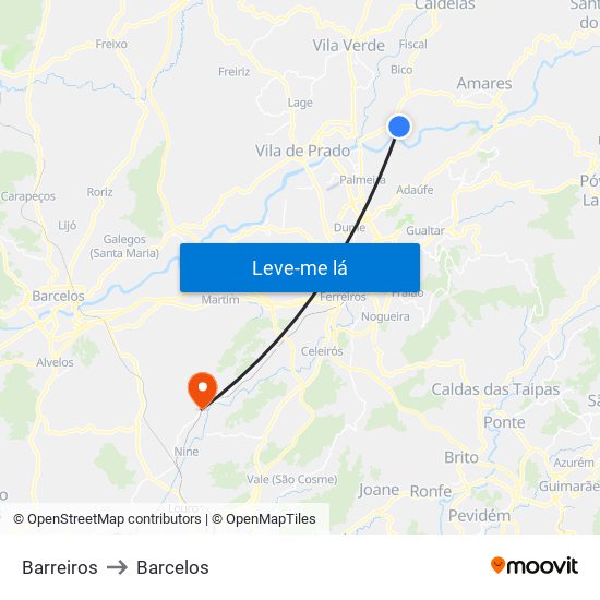 Barreiros to Barcelos map