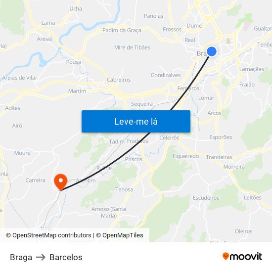 Braga to Barcelos map