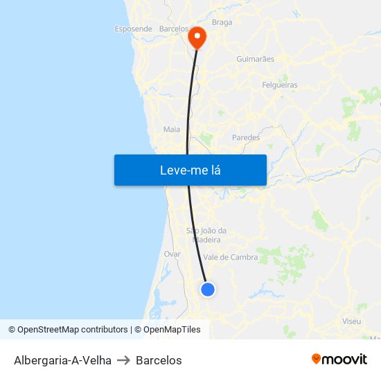 Albergaria-A-Velha to Barcelos map