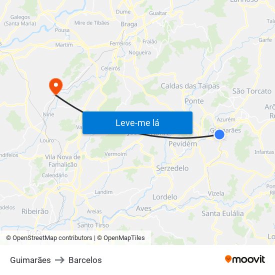 Guimarães to Barcelos map