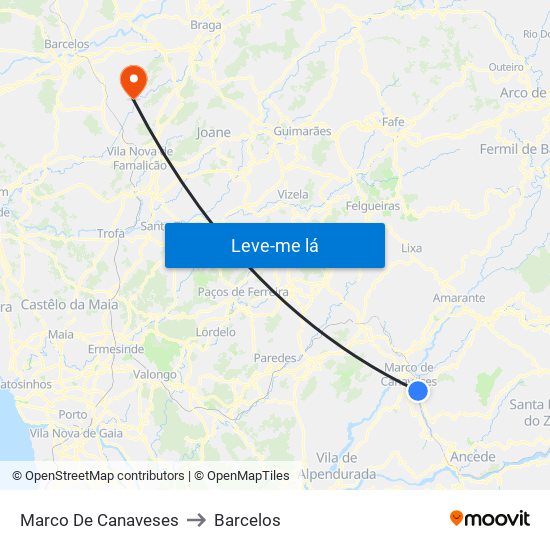 Marco De Canaveses to Barcelos map