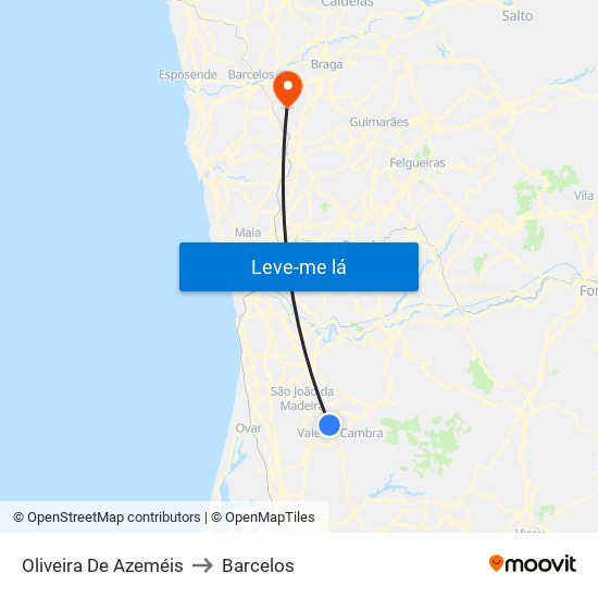 Oliveira De Azeméis to Barcelos map