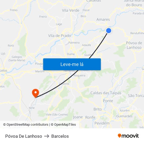 Póvoa De Lanhoso to Barcelos map