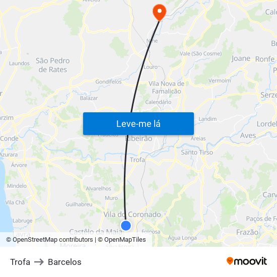Trofa to Barcelos map