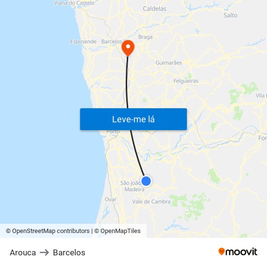 Arouca to Barcelos map