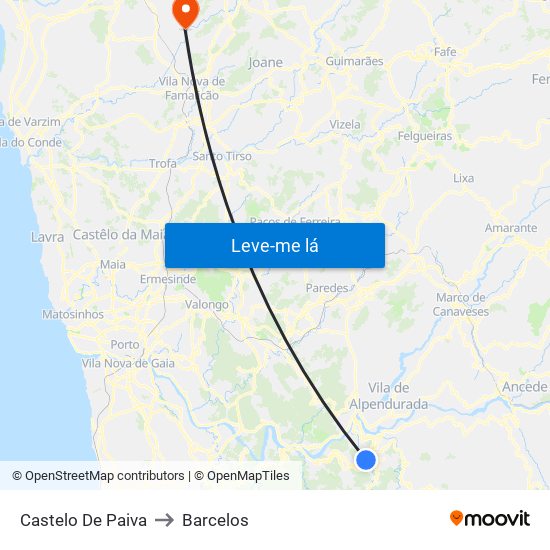 Castelo De Paiva to Barcelos map