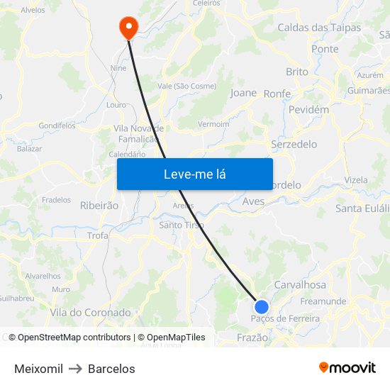 Meixomil to Barcelos map