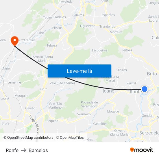 Ronfe to Barcelos map