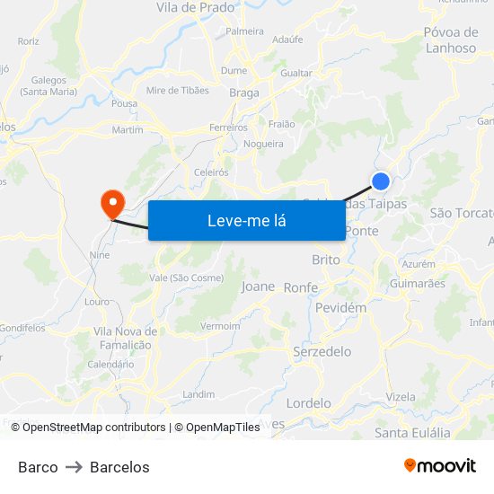 Barco to Barcelos map