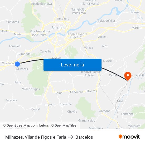 Milhazes, Vilar de Figos e Faria to Barcelos map