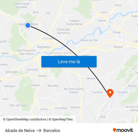 Abade de Neiva to Barcelos map