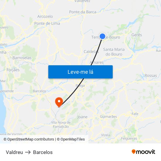 Valdreu to Barcelos map