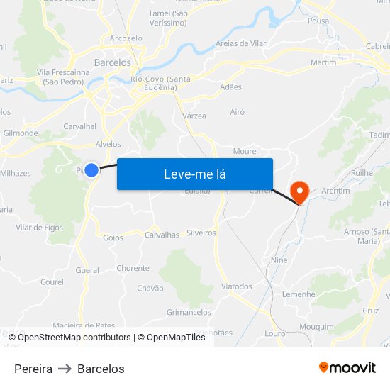 Pereira to Barcelos map