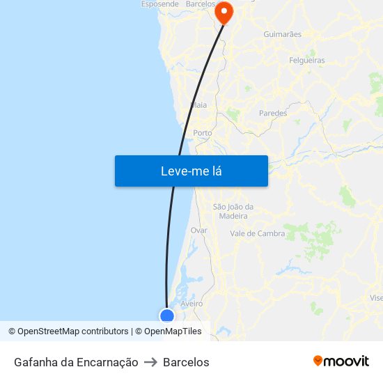 Gafanha da Encarnação to Barcelos map