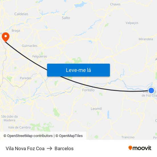 Vila Nova Foz Coa to Barcelos map