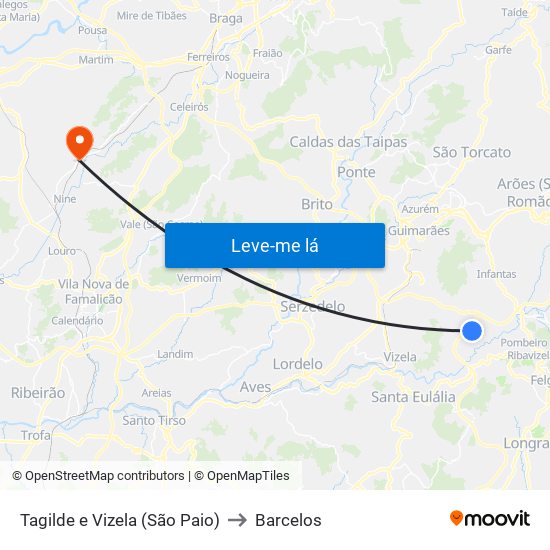 Tagilde e Vizela (São Paio) to Barcelos map