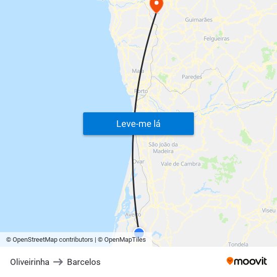 Oliveirinha to Barcelos map