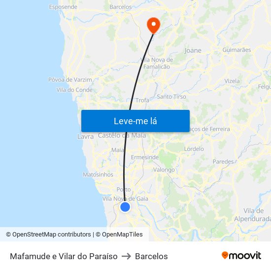 Mafamude e Vilar do Paraíso to Barcelos map