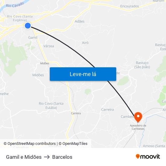 Gamil e Midões to Barcelos map