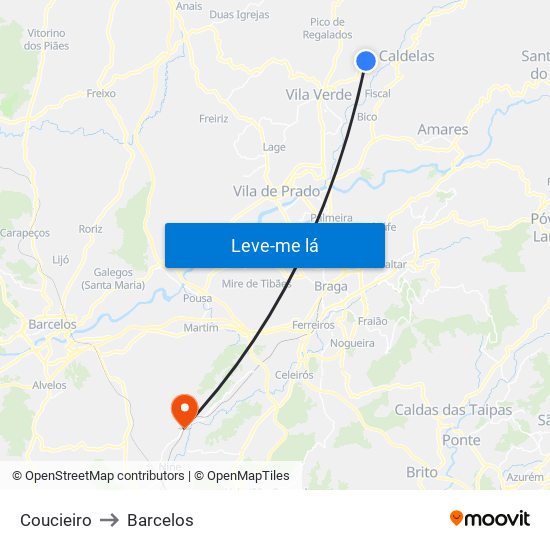 Coucieiro to Barcelos map