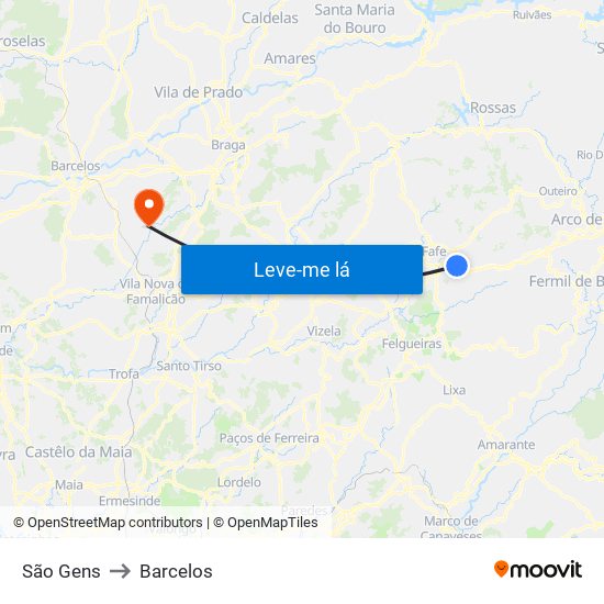 São Gens to Barcelos map