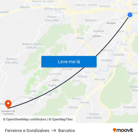 Ferreiros e Gondizalves to Barcelos map